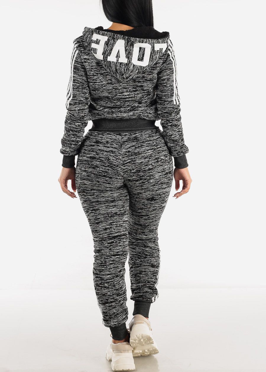 Printed Fleece Zip Up Hoodie & Jogger Sweatpants Charcoal ( 2 PCE SET) sold by Moda product image thumbnail 3
