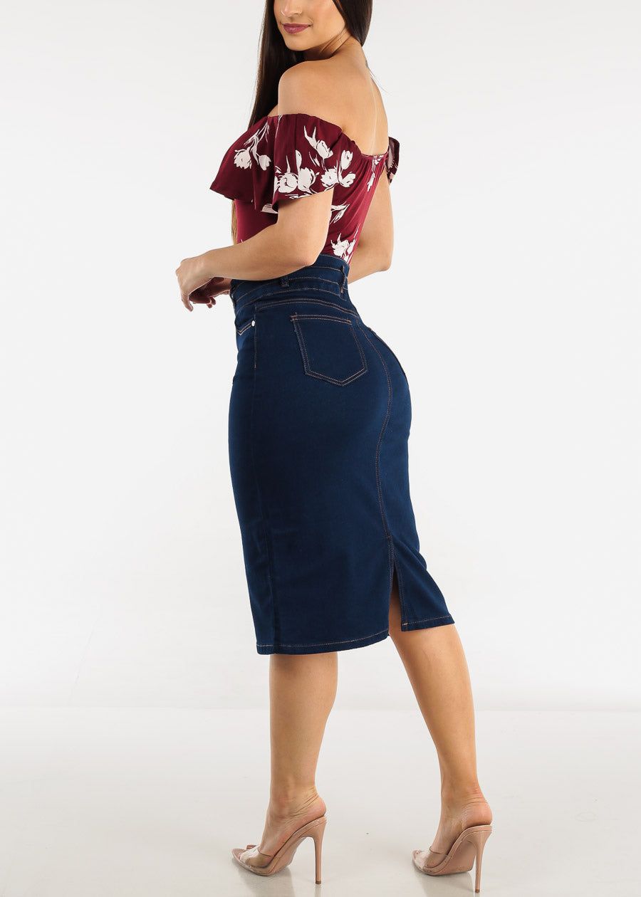 High Waist 3 Button Dark Blue Denim Pencil Skirt sold by Moda product image thumbnail 5