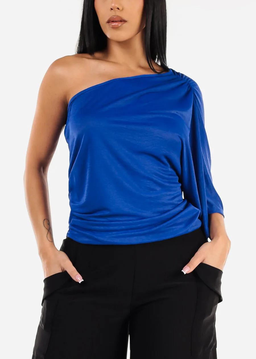 One Shoulder Royal Blue Stretchy Blouse sold by Moda product image thumbnail 5