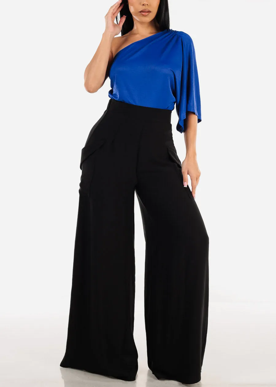 One Shoulder Royal Blue Stretchy Blouse sold by Moda product image thumbnail 2