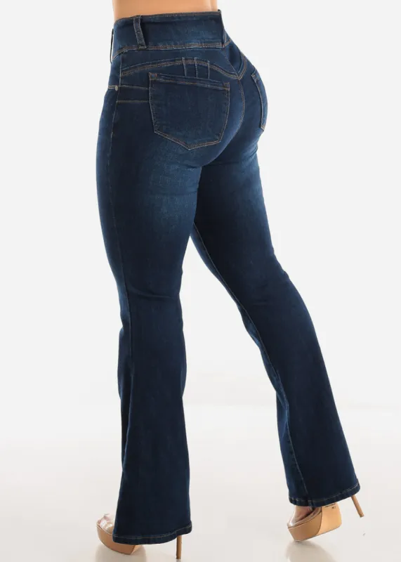 Butt Lifting High Waisted Flared Jeans Dark Wash sold by Moda