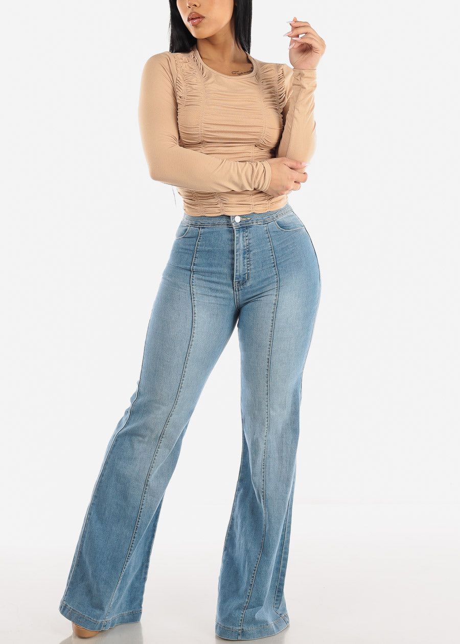 Long Sleeve Front Ruched Fitted Top Nude sold by Moda product image thumbnail 2