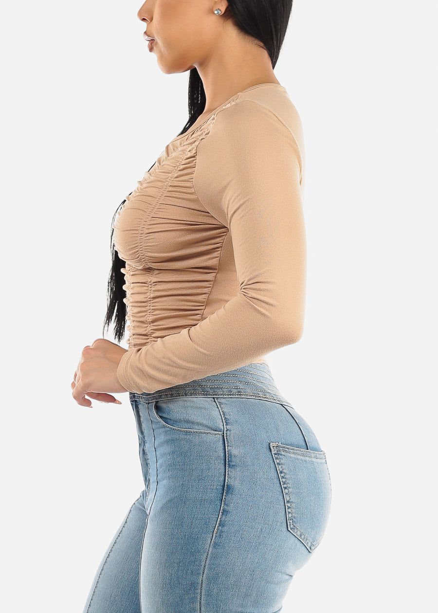Long Sleeve Front Ruched Fitted Top Nude sold by Moda product image thumbnail 3