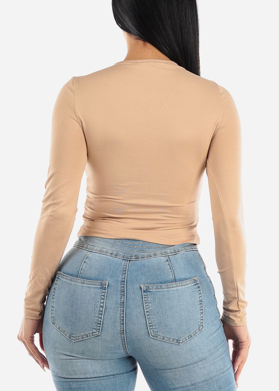 Long Sleeve Front Ruched Fitted Top Nude sold by Moda product image thumbnail 4