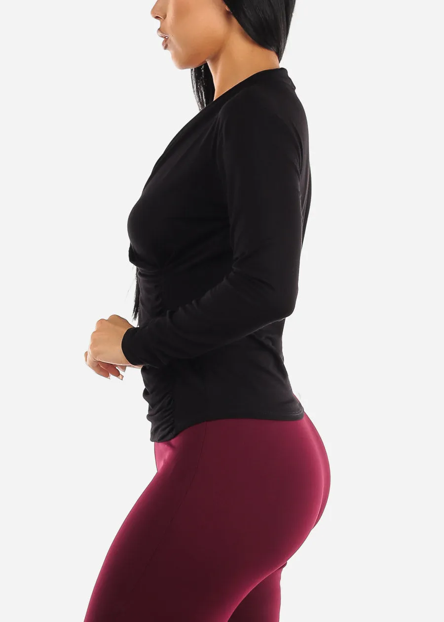 Long Sleeve Surplice Black Stretch Blouse sold by Moda product image thumbnail 3