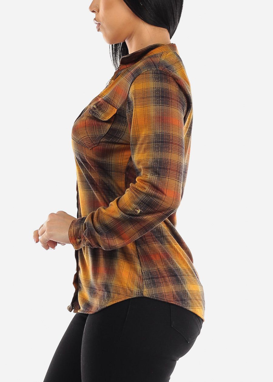 Long Sleeve Button Up Plaid Shirt Rust sold by Moda product image thumbnail 3
