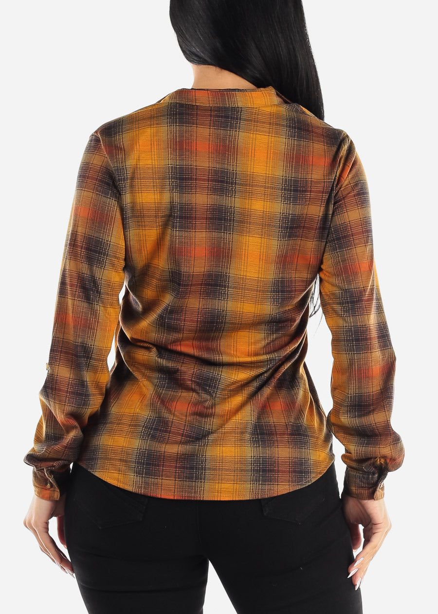 Long Sleeve Button Up Plaid Shirt Rust sold by Moda product image thumbnail 4