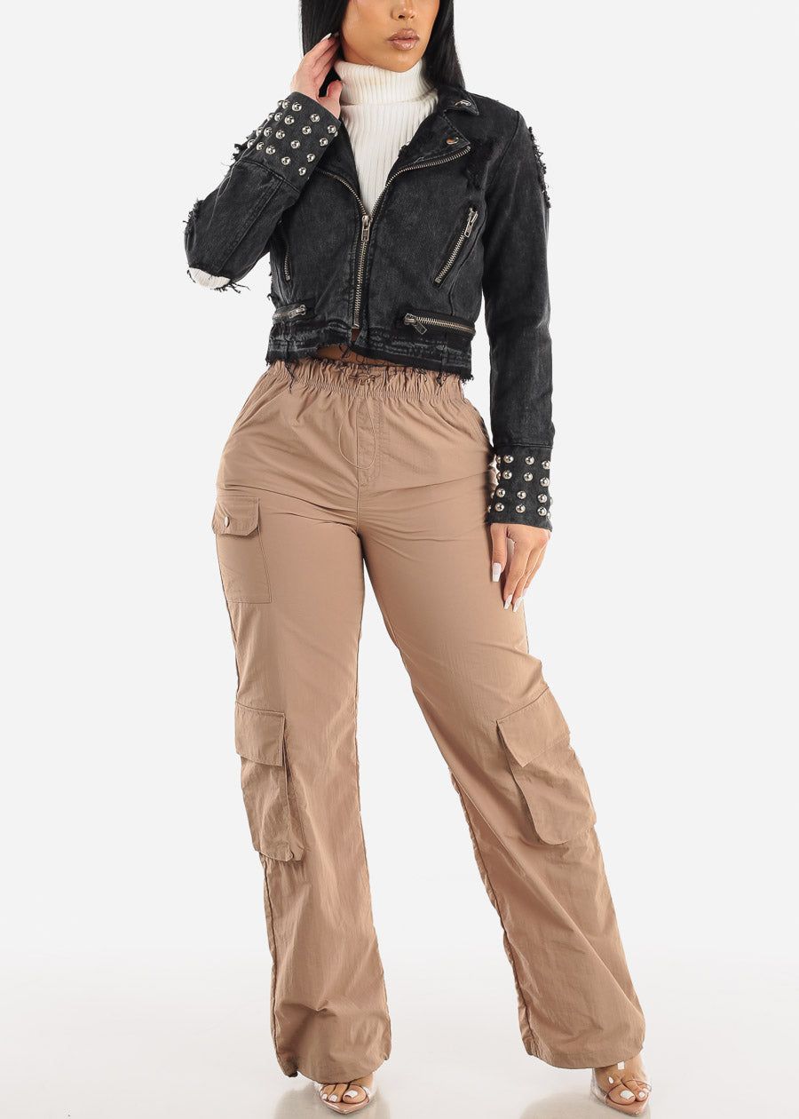 Lightweight High Waisted Parachute Cargo Pants Taupe sold by Moda product image thumbnail 5