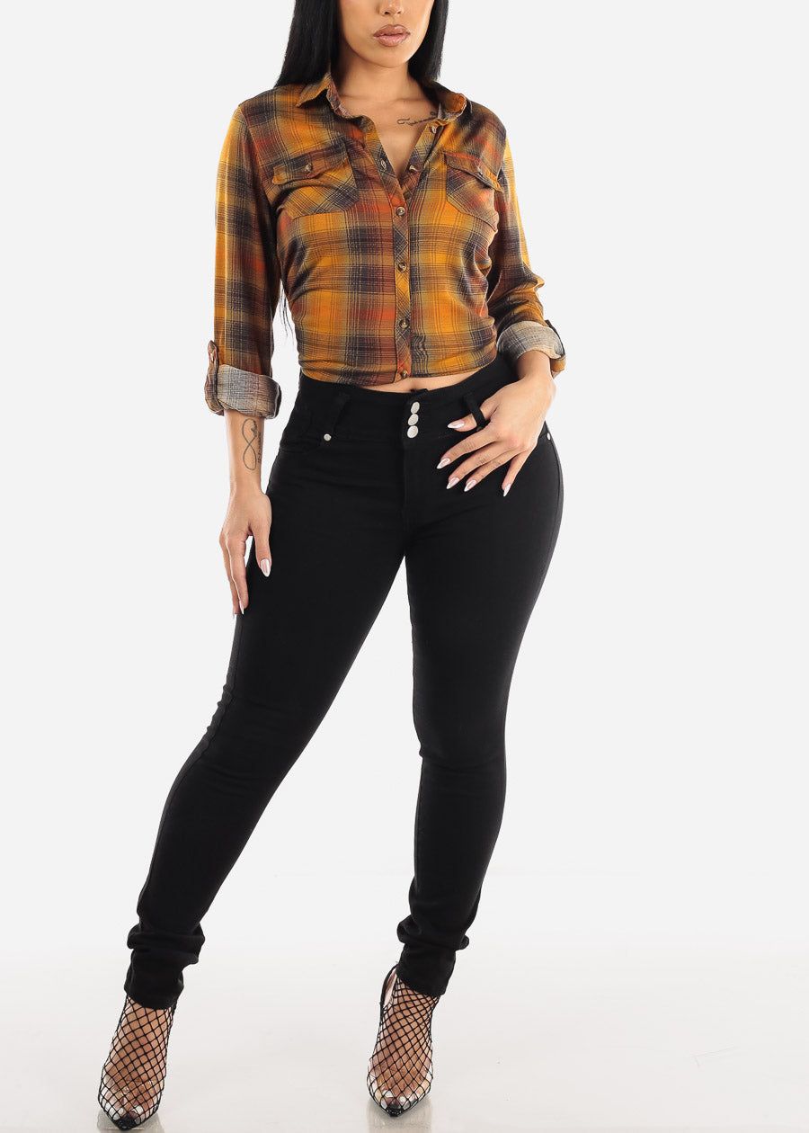 Long Sleeve Button Up Plaid Shirt Rust sold by Moda product image thumbnail 2