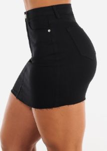High Waisted Denim Mini Skirt Black sold by Moda