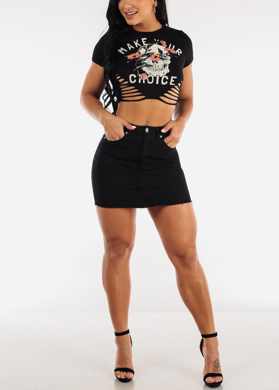 High Waisted Denim Mini Skirt Black sold by Moda product image thumbnail 2