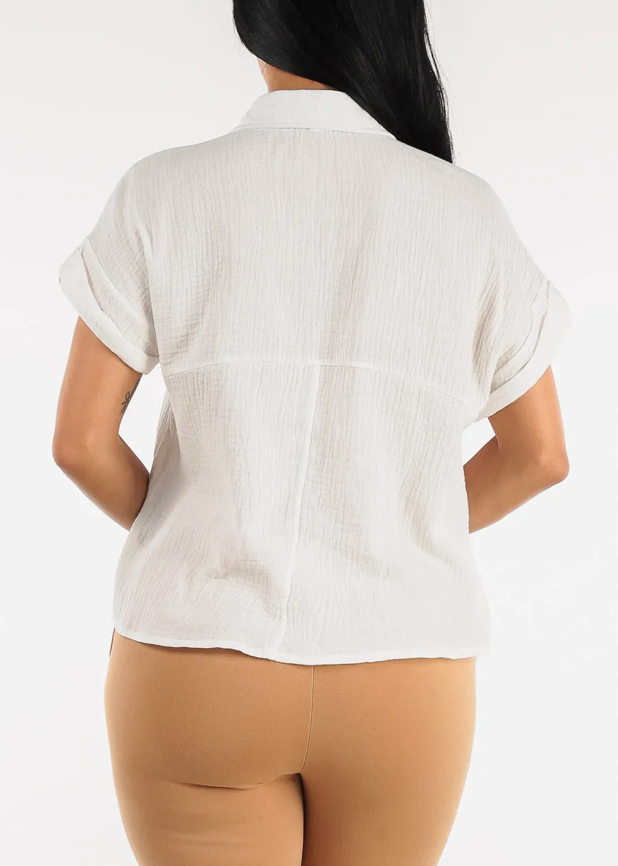 White Short Cap Sleeve Button Up Cotton Shirt sold by Moda product image thumbnail 4