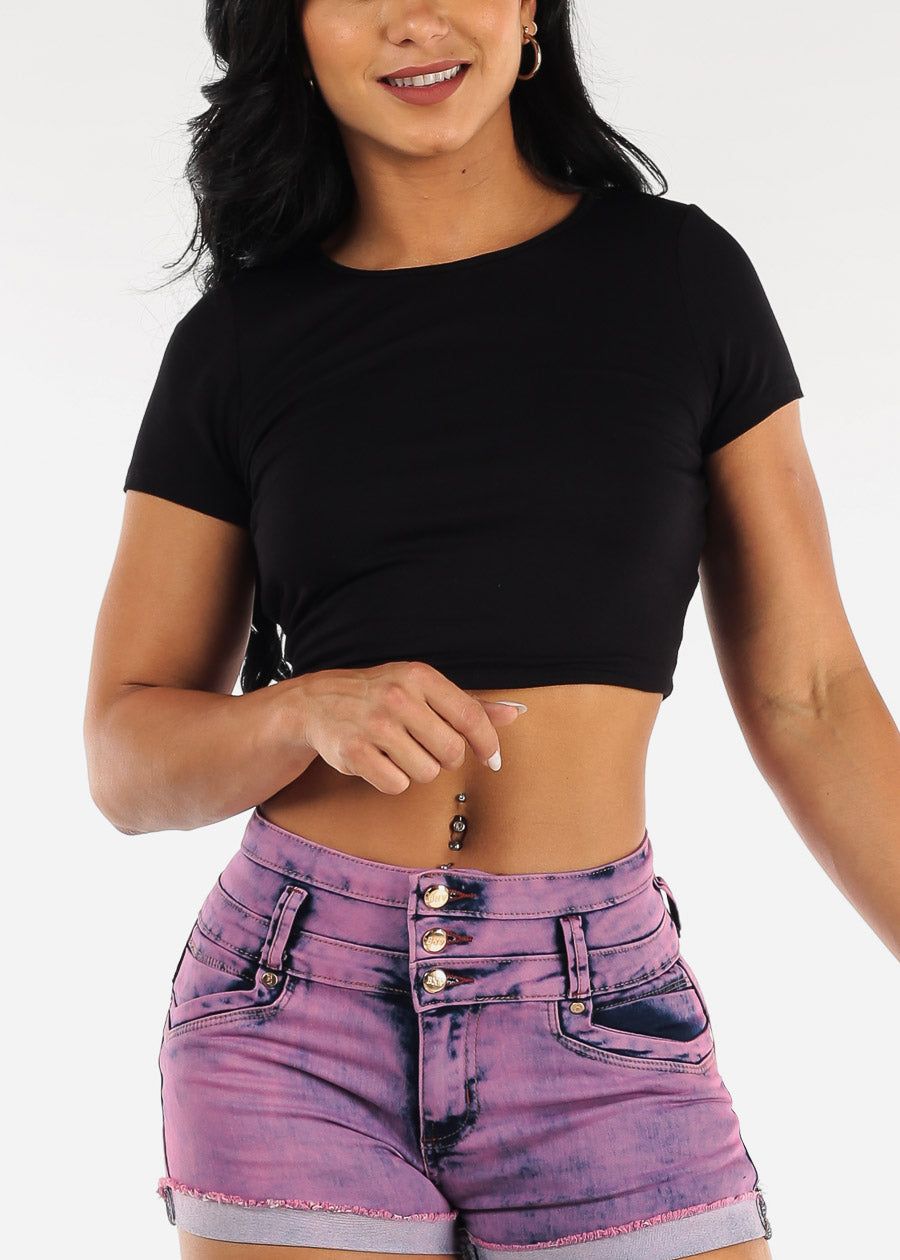 Black Short Sleeve Open Back Strappy Crop Top sold by Moda product image thumbnail 3