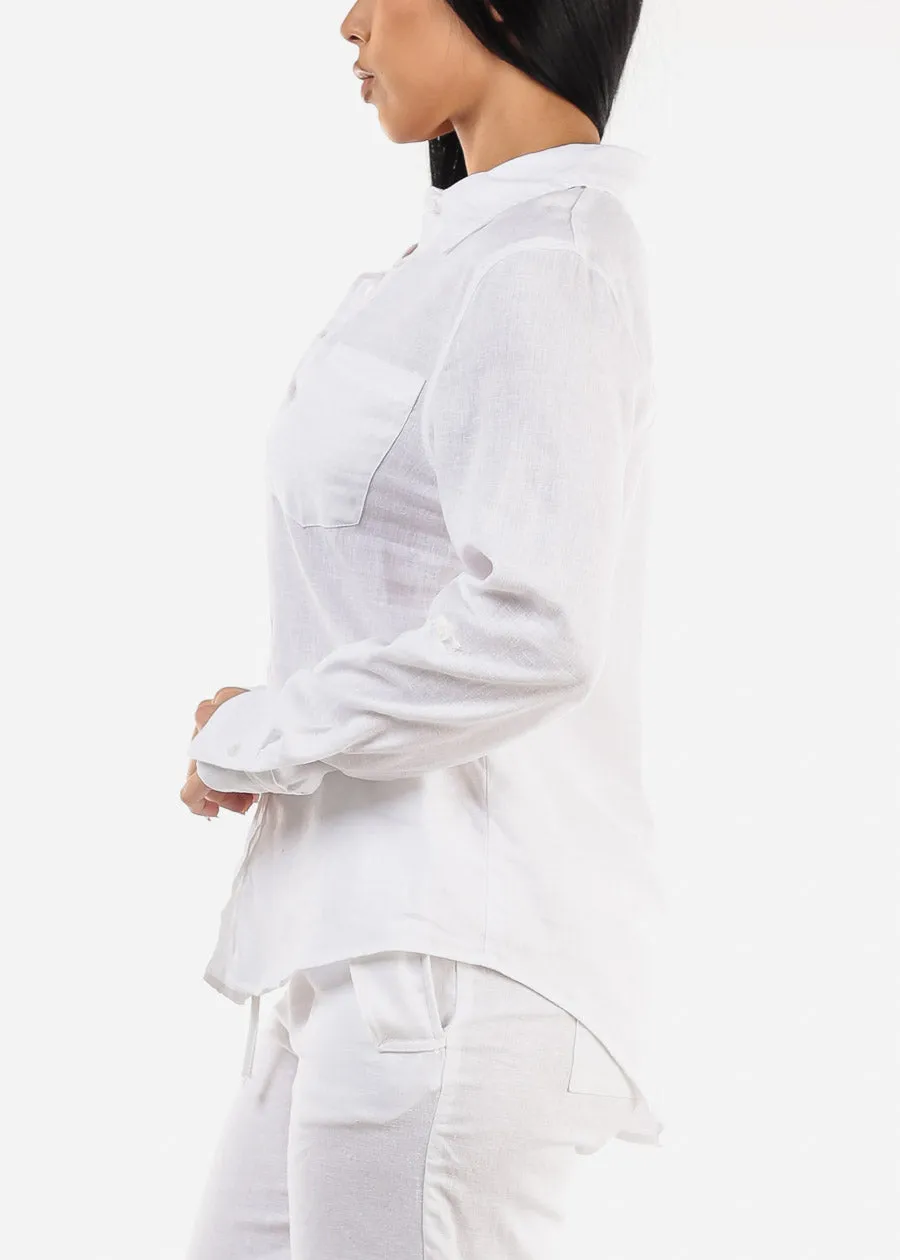 White Linen Long Sleeve Button Up Shirt sold by Moda product image thumbnail 3