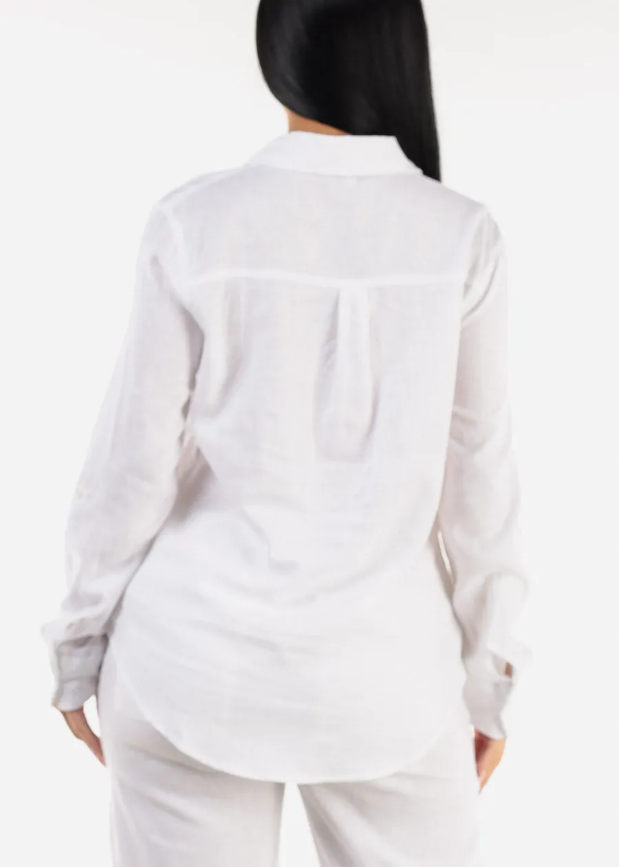 White Linen Long Sleeve Button Up Shirt sold by Moda product image thumbnail 4