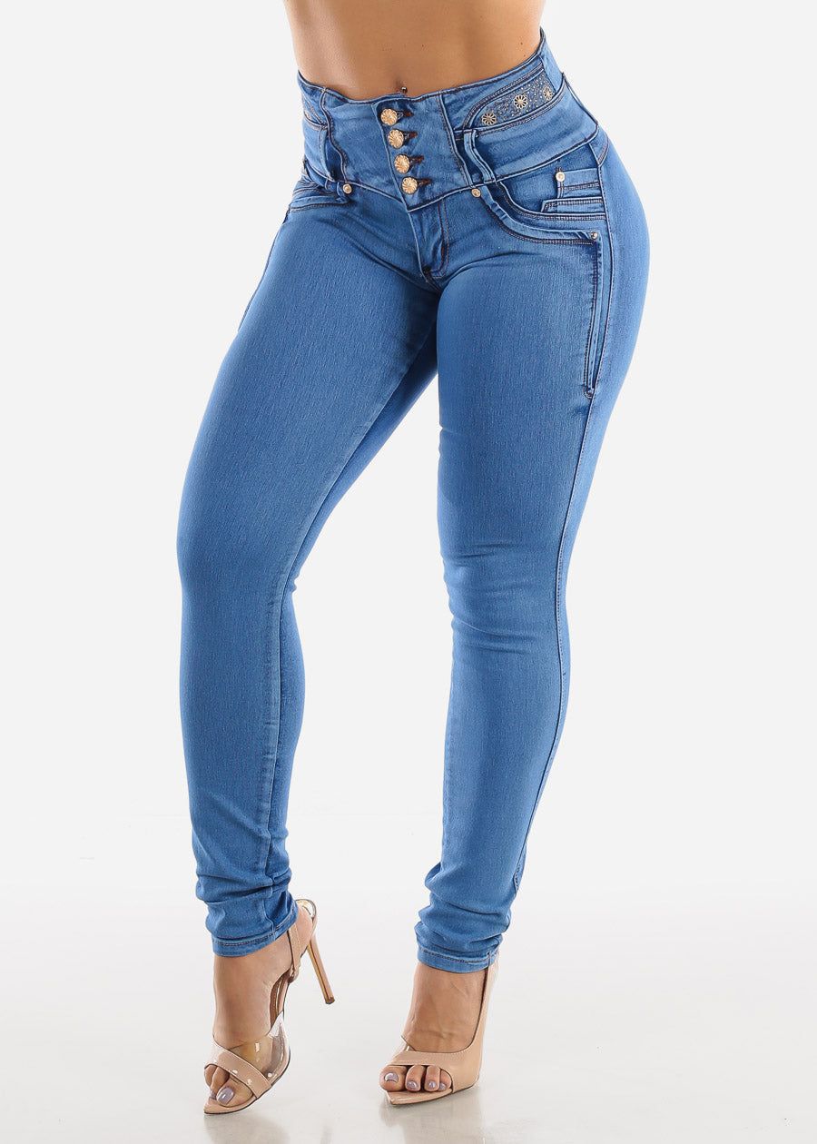 MX JEANS High Waisted Butt Lifting 4 Button Skinny Jeans sold by Moda product image thumbnail 3