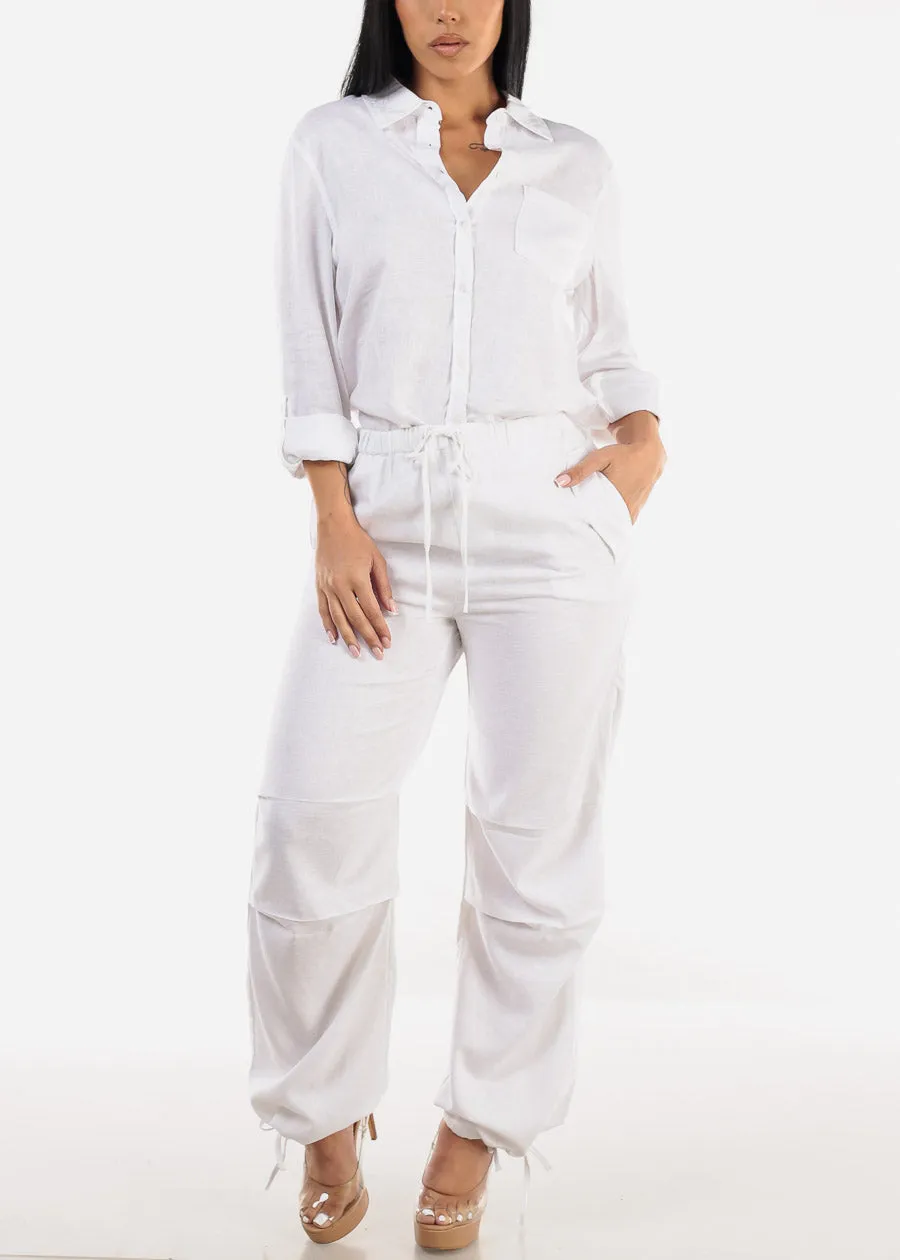 White Linen Long Sleeve Button Up Shirt sold by Moda product image thumbnail 2