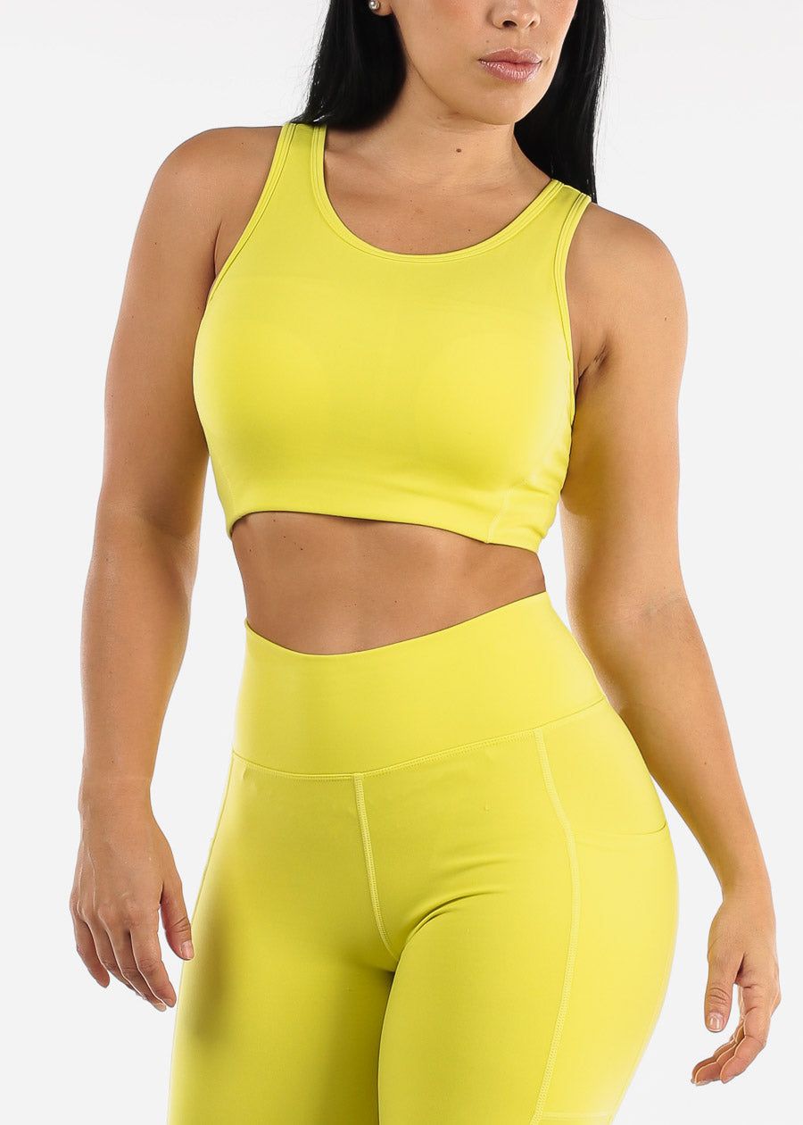 MONO B Cut Out Back Lycra-Blend Lime Sports Bra sold by Moda