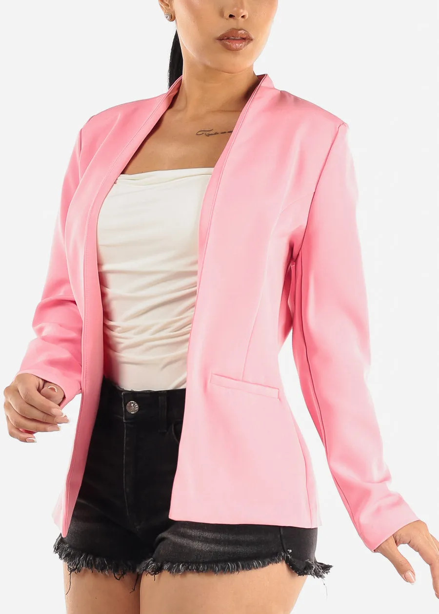 Long Sleeve Open Front Blazer Light Pink sold by Moda