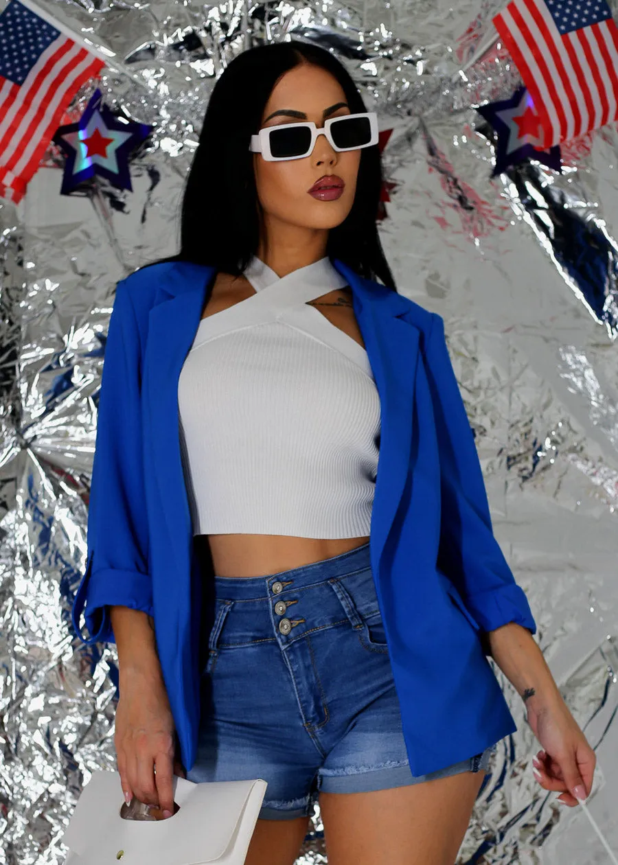 Long Sleeve Relax Fit Blazer Royal Blue sold by Moda