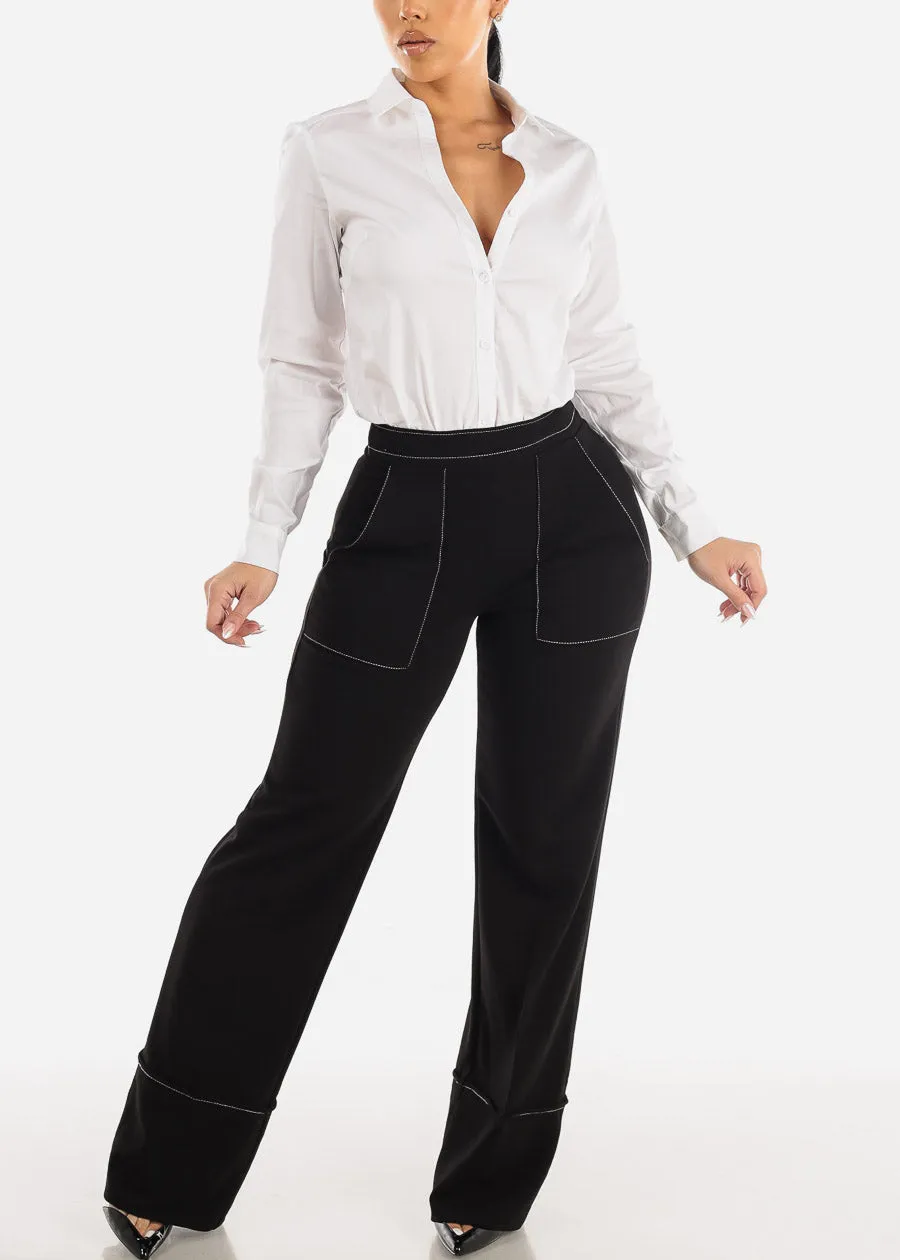 White Long Sleeve Button Down Collared Bodysuit sold by Moda product image thumbnail 2