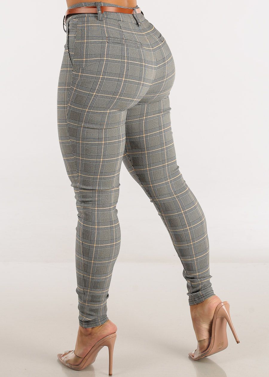High Waisted Plaid Skinny Pants w Belt sold by Moda product image thumbnail 4