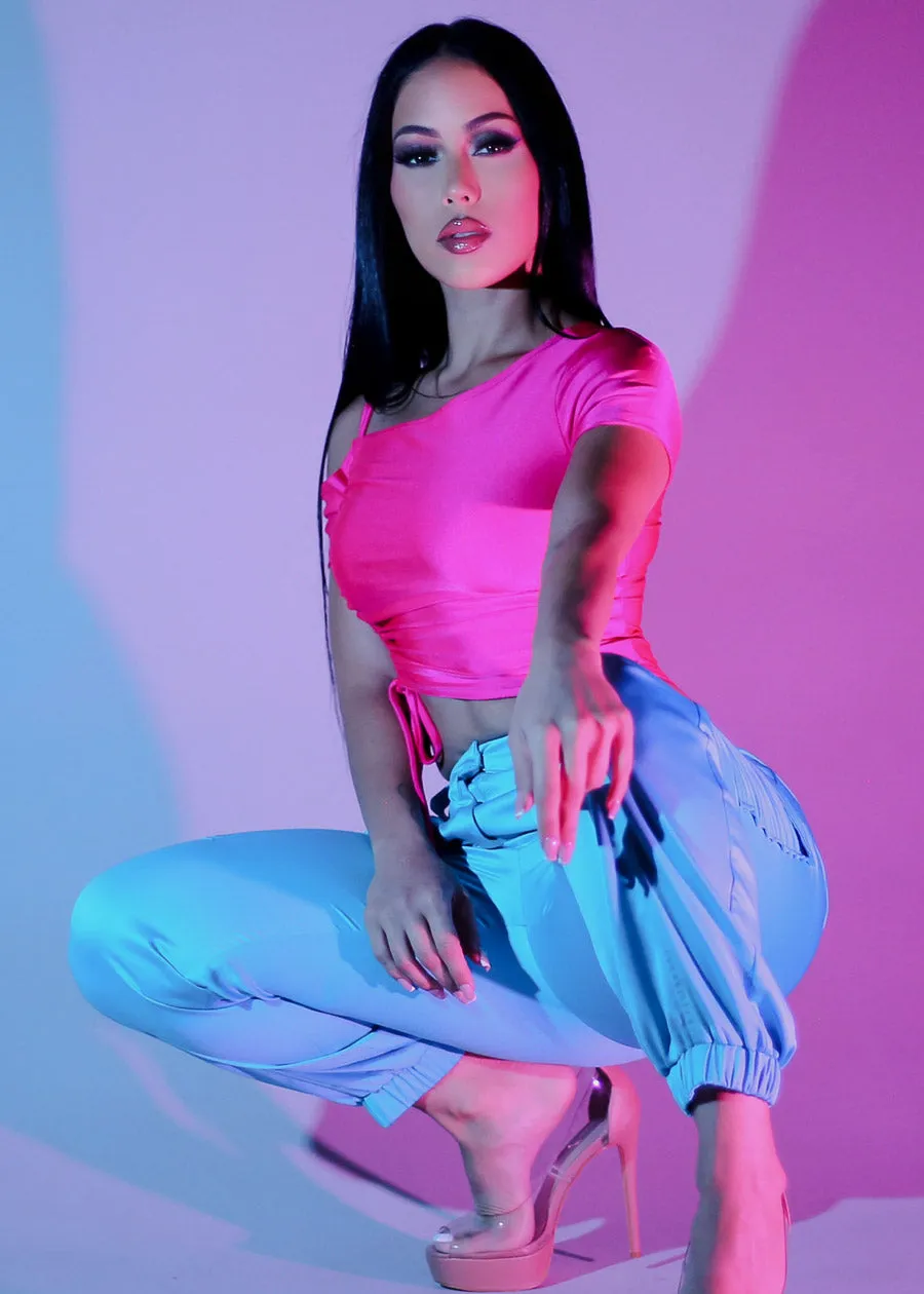 Cold Shoulder Ruched Top Fuchsia sold by Moda