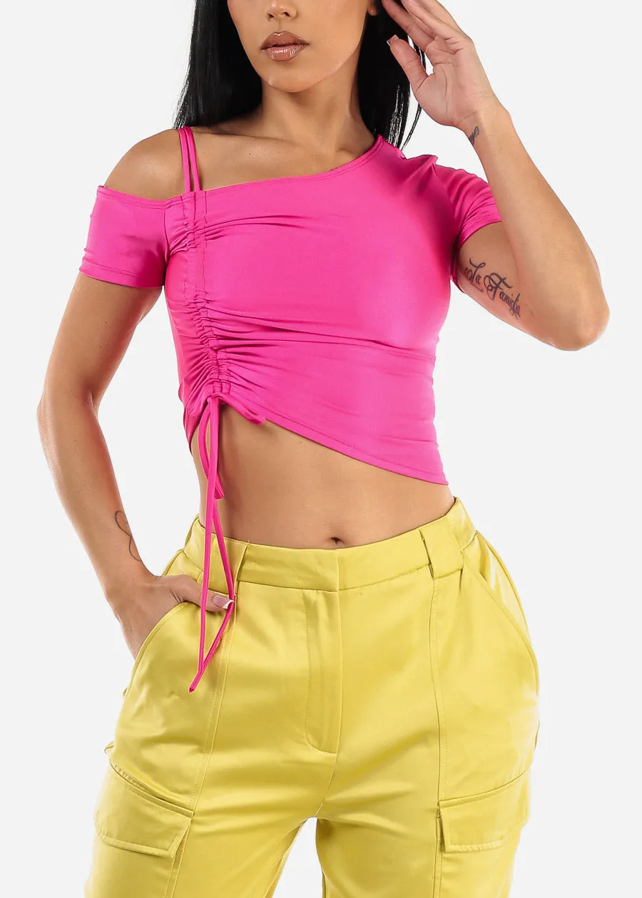 Cold Shoulder Ruched Top Fuchsia sold by Moda product image thumbnail 3