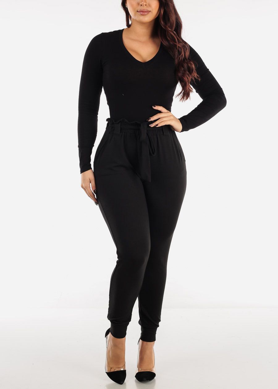 Black Long Sleeve V Neck Thong Bodysuit sold by Moda product image thumbnail 5