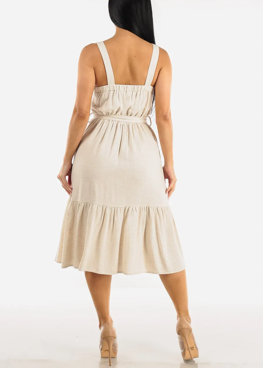Sleeveless Linen Midi Dress Beige w Belt sold by Moda product image thumbnail 3