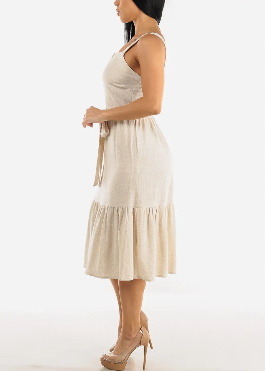 Sleeveless Linen Midi Dress Beige w Belt sold by Moda product image thumbnail 2