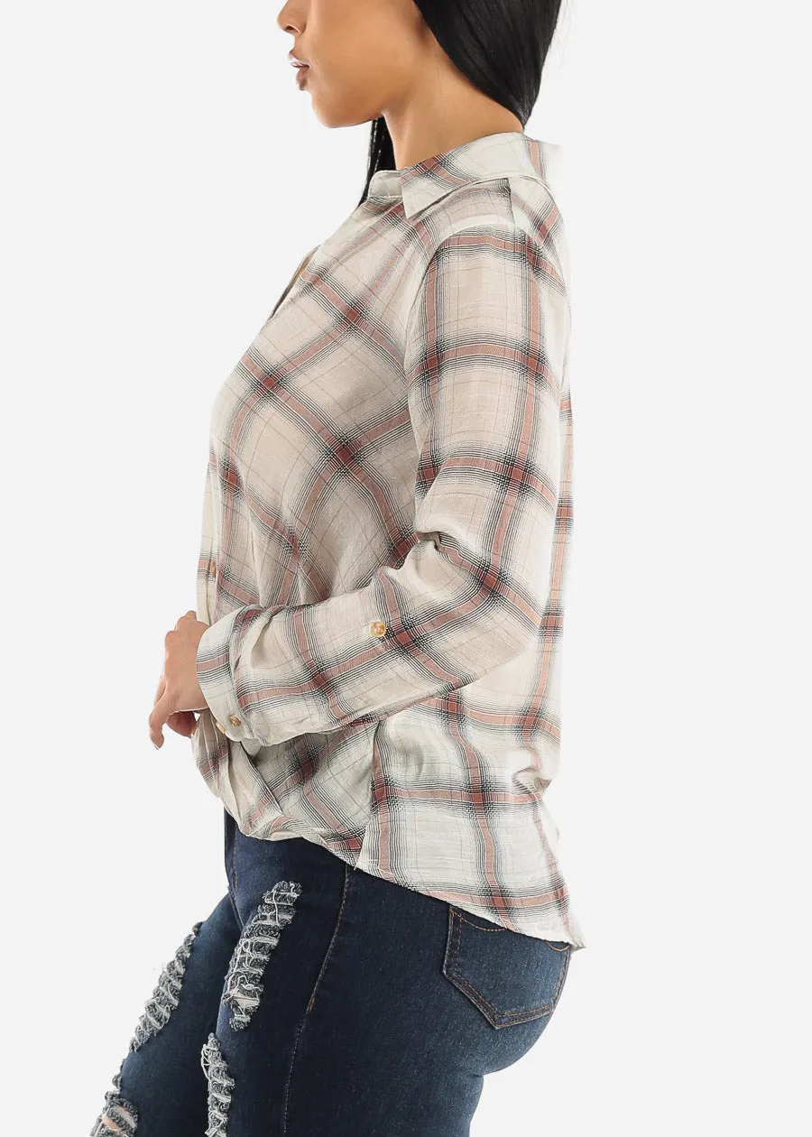 Button Up Twisted Front Roll Up Sleeve Shirt Ivory sold by Moda product image thumbnail 3