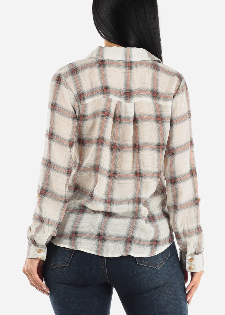 Button Up Twisted Front Roll Up Sleeve Shirt Ivory sold by Moda product image thumbnail 4