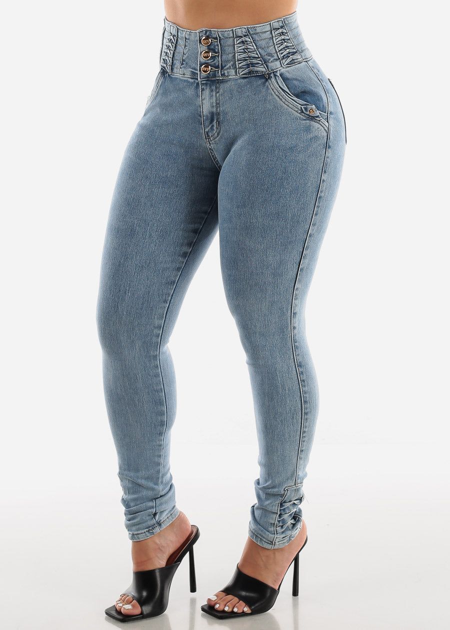 High Waisted Butt Lift Acid Wash Skinny Jeans sold by Moda product image thumbnail 3