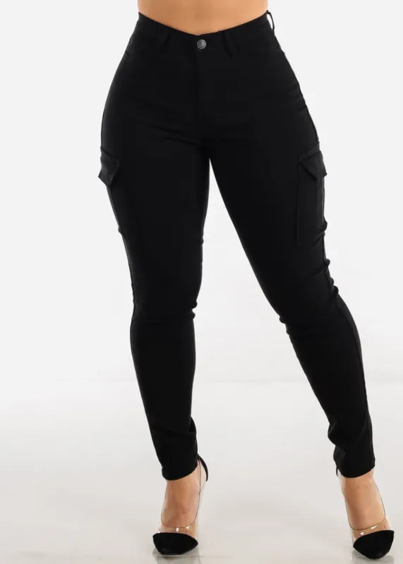 Black Hyper Stretch Cargo Skinny Pants sold by Moda