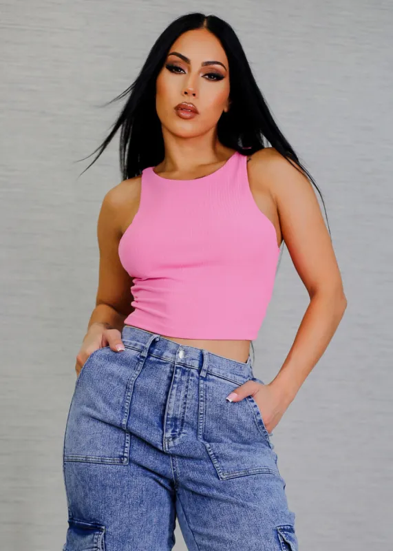 Sleeveless Round Neck Tank Top Pink sold by Moda