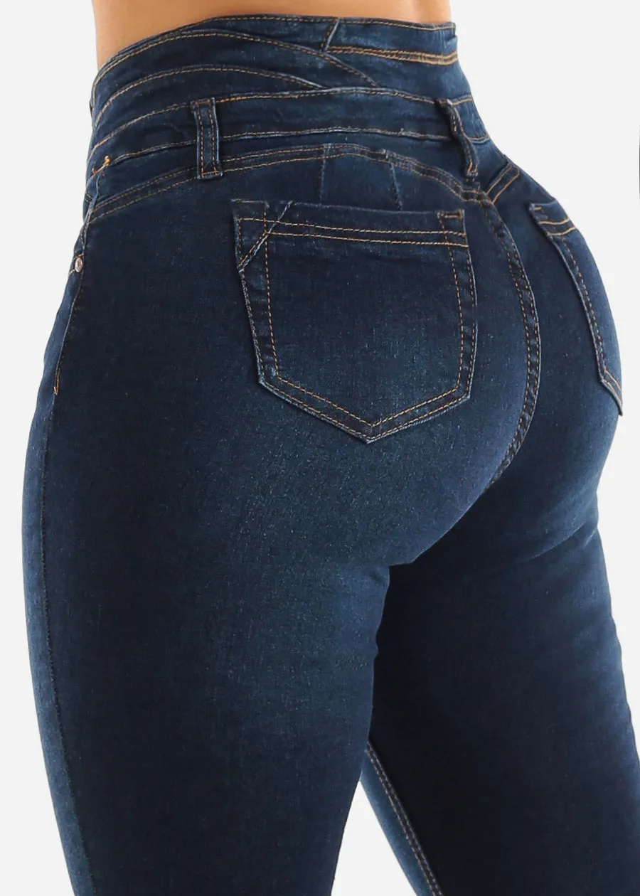 High Waisted Butt Lifting Dark Blue Skinny Jeans sold by Moda