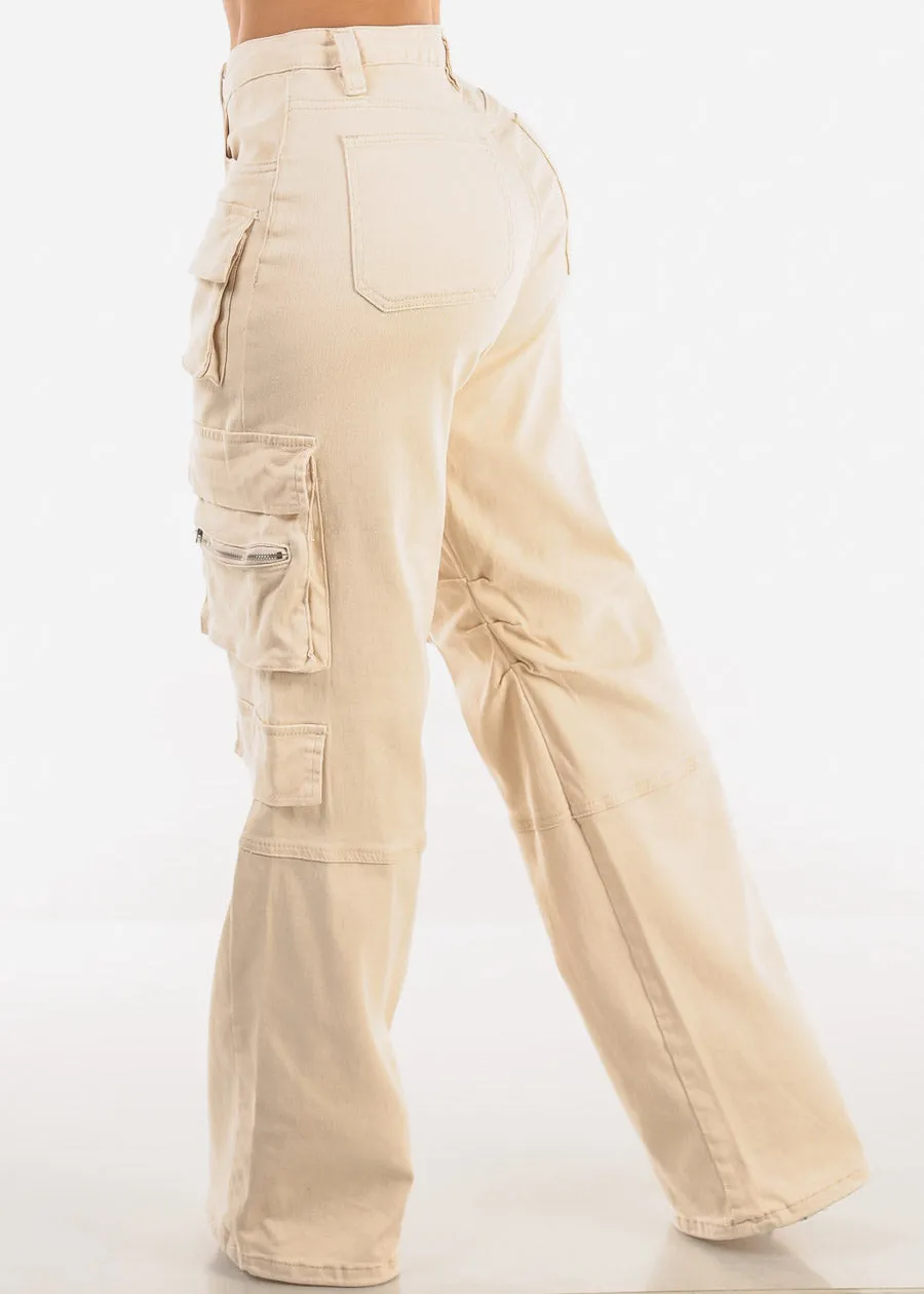 High Waist Straight Wide Leg Cargo Jeans Cream sold by Moda product image thumbnail 4