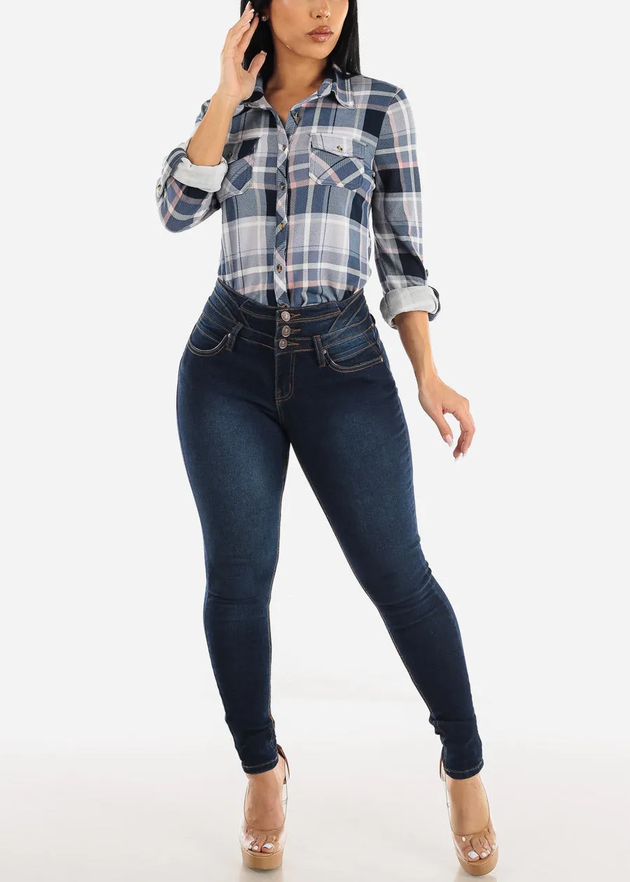 High Waisted Butt Lifting Dark Blue Skinny Jeans sold by Moda product image thumbnail 2