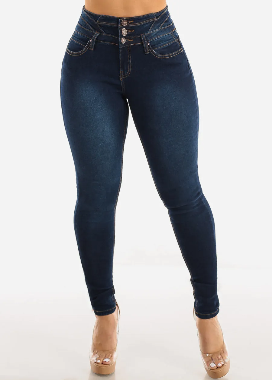 High Waisted Butt Lifting Dark Blue Skinny Jeans sold by Moda product image thumbnail 3