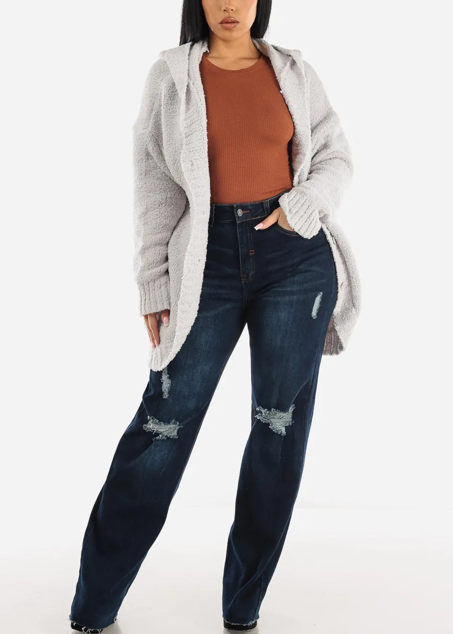 Distressed Wide Leg Straight Stretch Jeans Dark Wash sold by Moda product image thumbnail 2