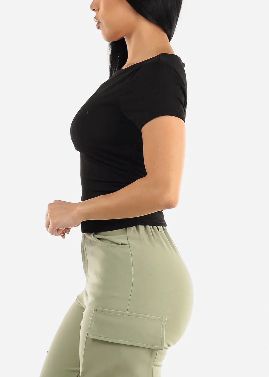 Short Sleeve Black Crewneck Ruched Top sold by Moda product image thumbnail 3