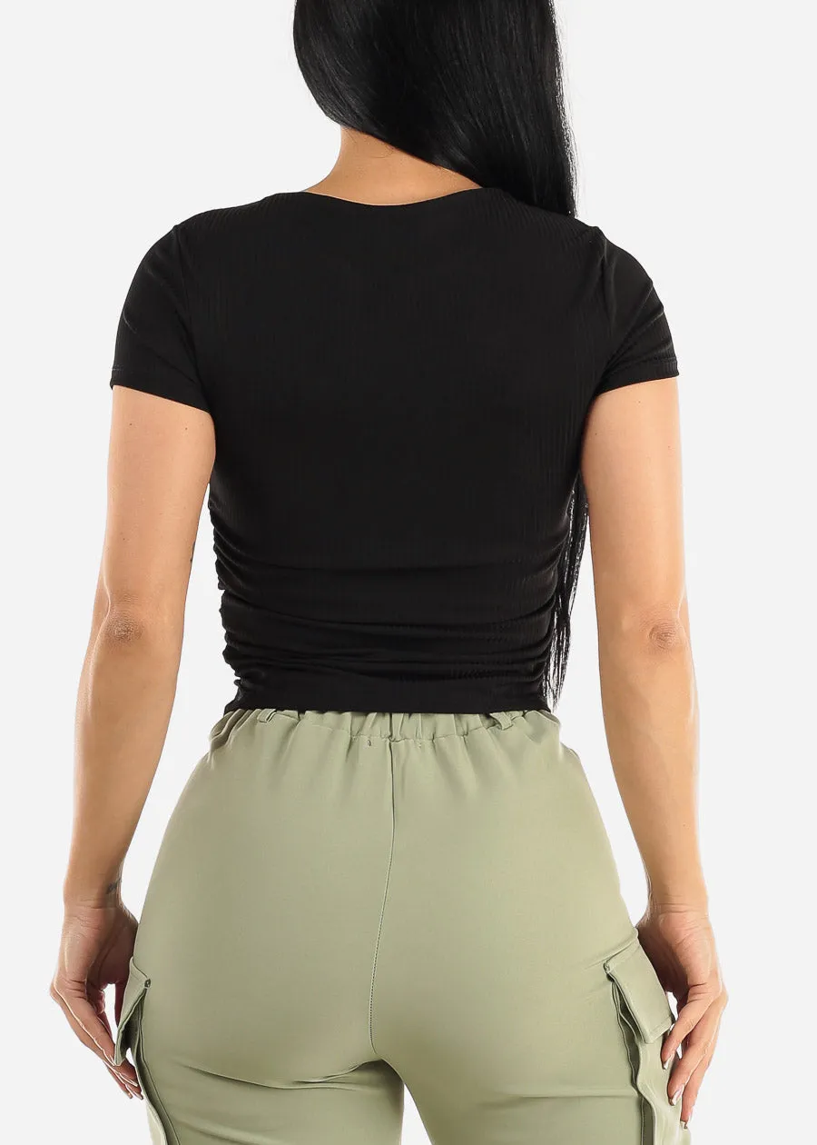 Short Sleeve Black Crewneck Ruched Top sold by Moda product image thumbnail 4