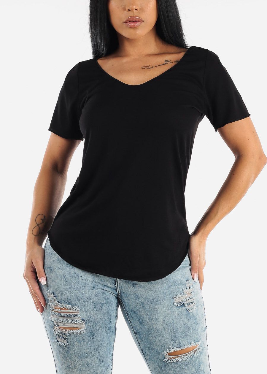 Short Sleeve Round Hem Tee Black sold by Moda