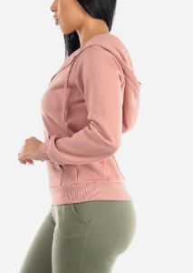 Fleece Zip Up Long Sleeve Hoodie Pink sold by Moda