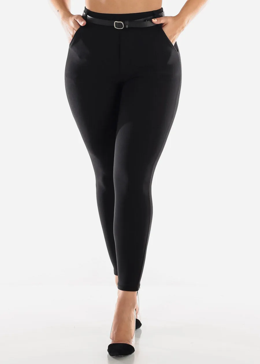 Belted Pull On Black Skinny Pants sold by Moda