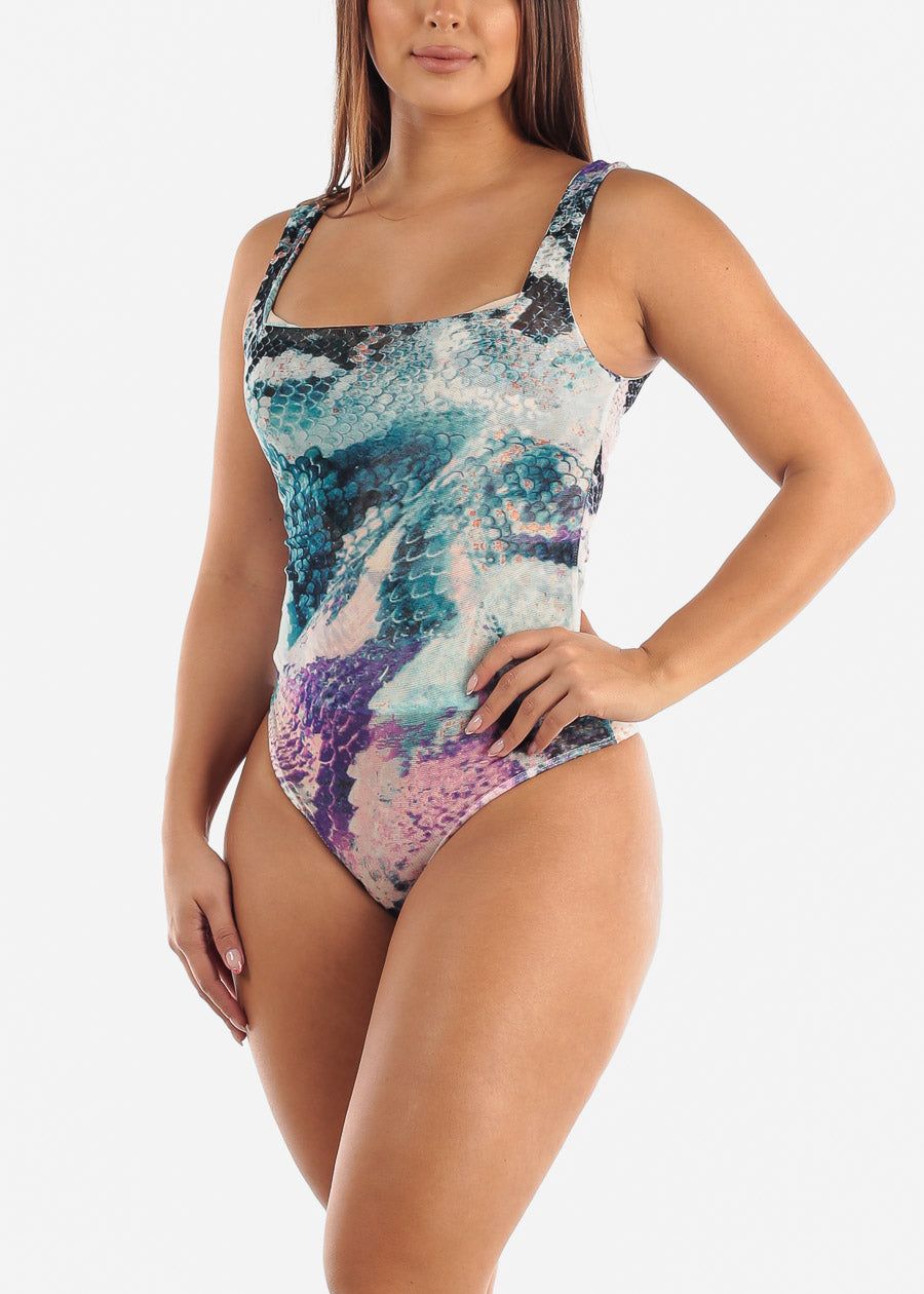 Sleeveless Mesh Bodysuit Blue Print sold by Moda product image thumbnail 5