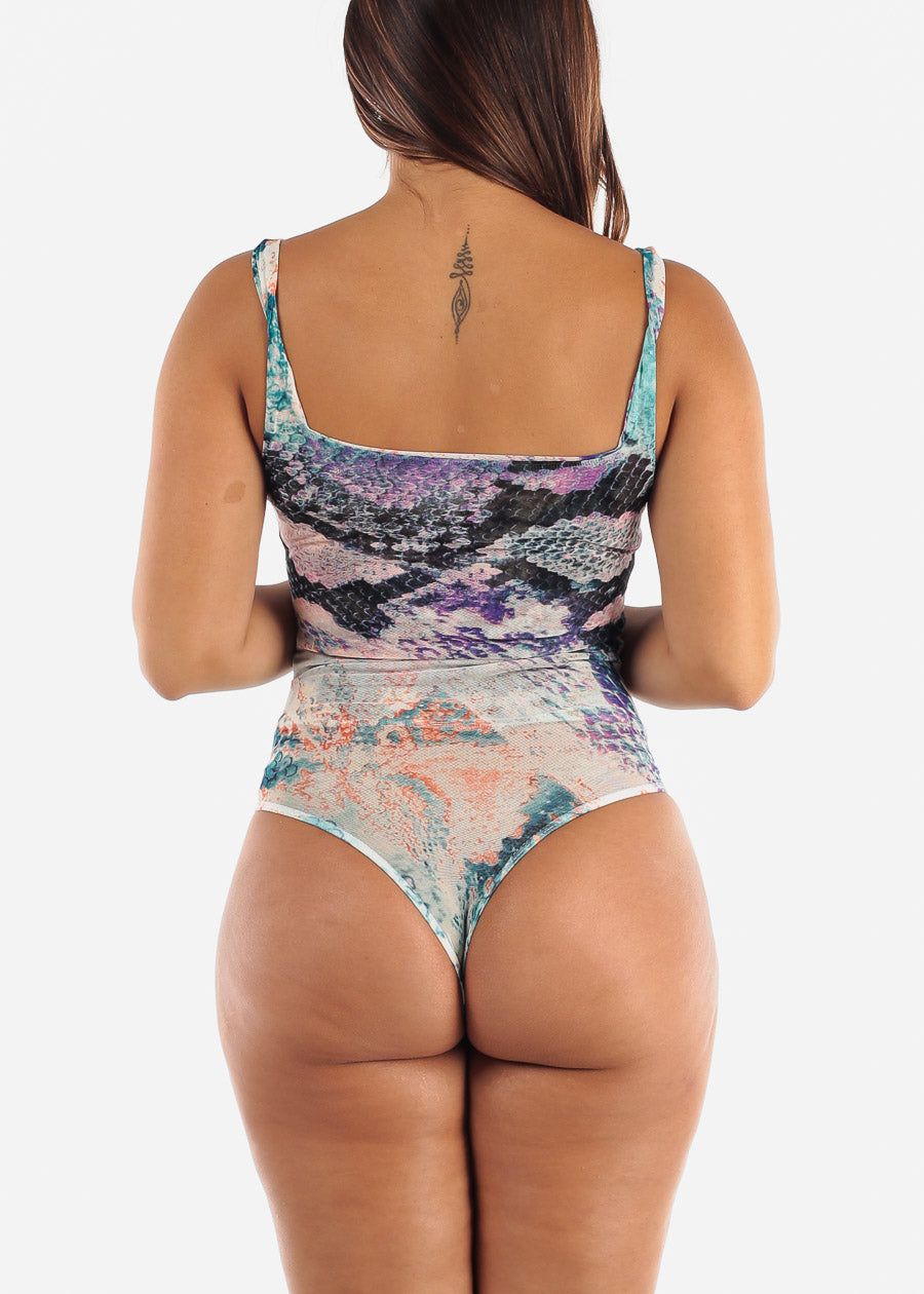 Sleeveless Mesh Bodysuit Blue Print sold by Moda product image thumbnail 7