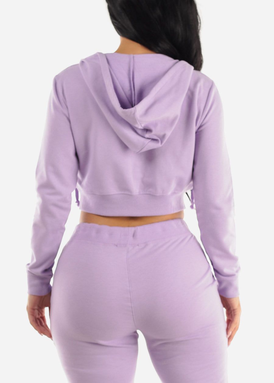 Long Sleeve Zip Up Cropped Hoodie Lilac sold by Moda product image thumbnail 4