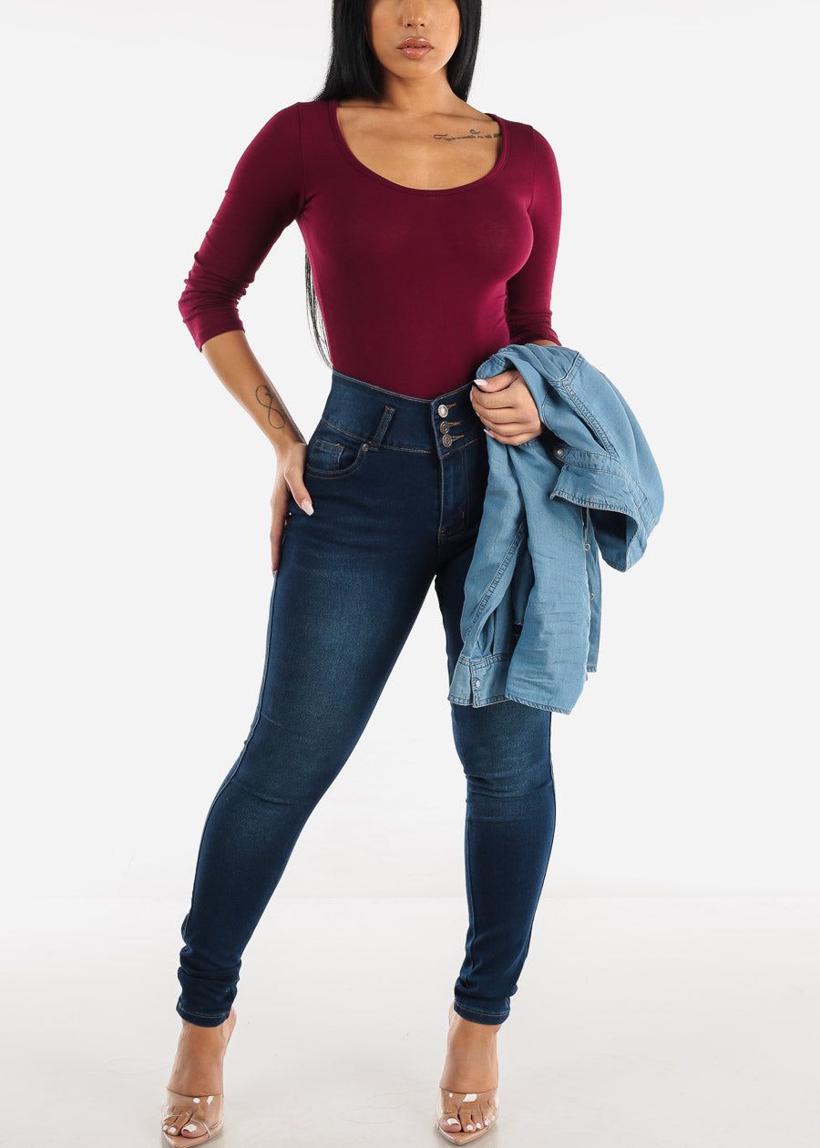 Scoop Neck Burgundy Thong Bodysuit sold by Moda product image thumbnail 5